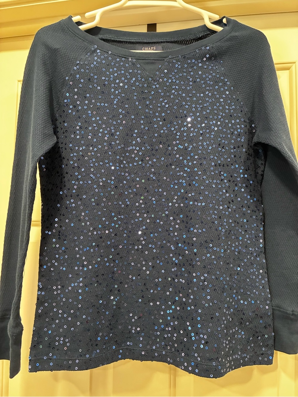 Chaps Navy Sequin-Embellished Crewneck Sweater
